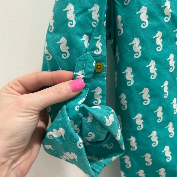 Hatley Teal & White Seahorse Tunic with Green Accents - Picture 3 of 4